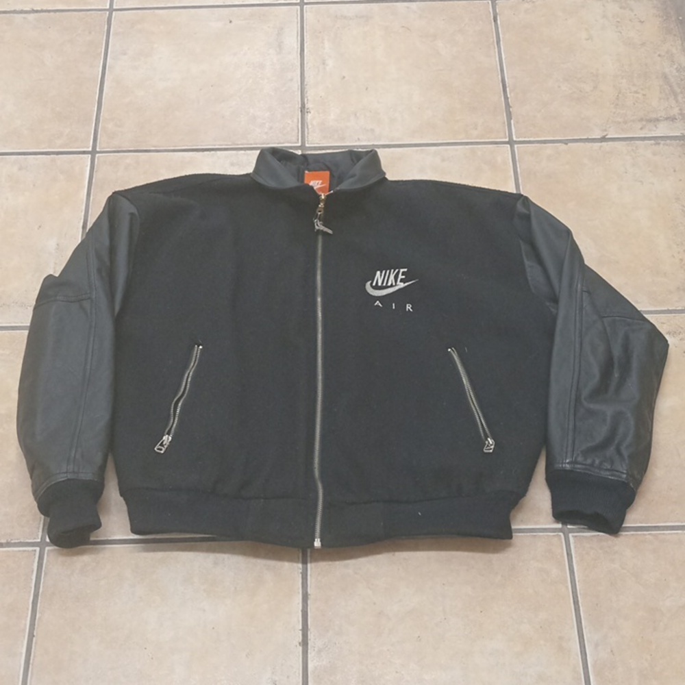 Mens Vintage Nike Air Varsity Wool Leather Jacket L
